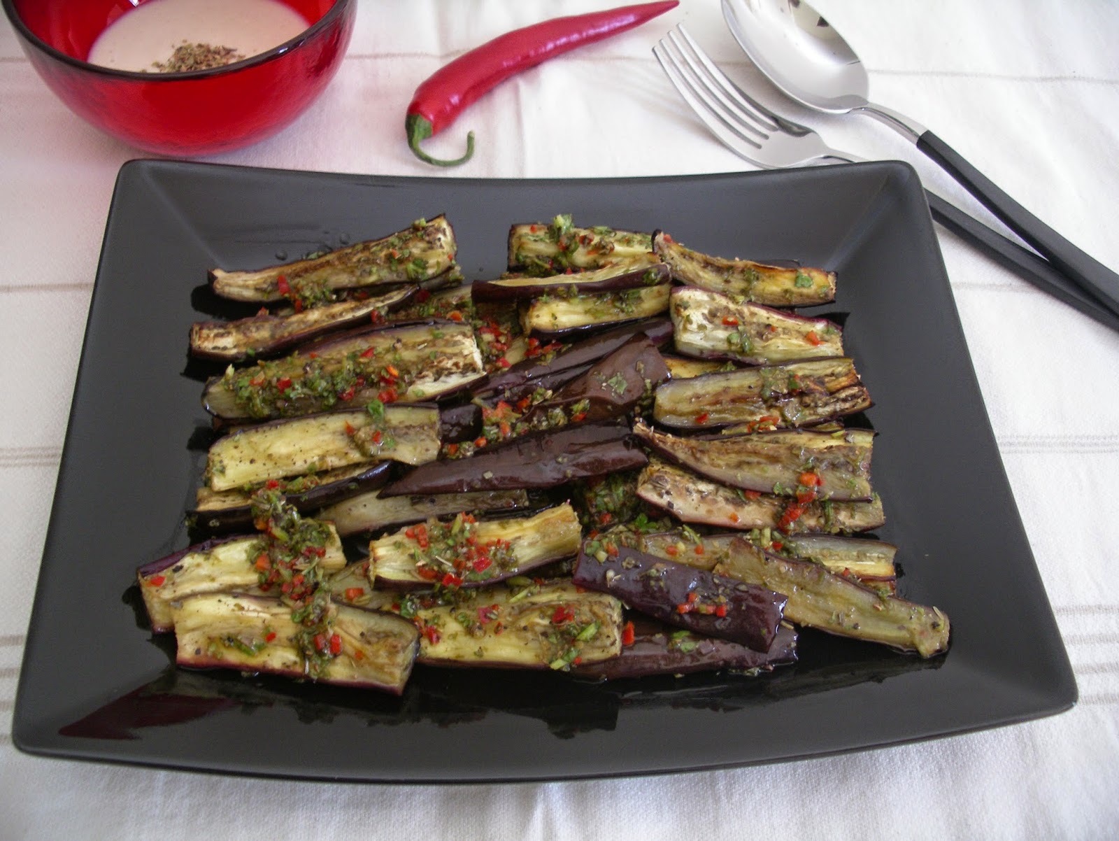 KITCHEN IN THE SAND Marinated eggplants with tahini and oregano