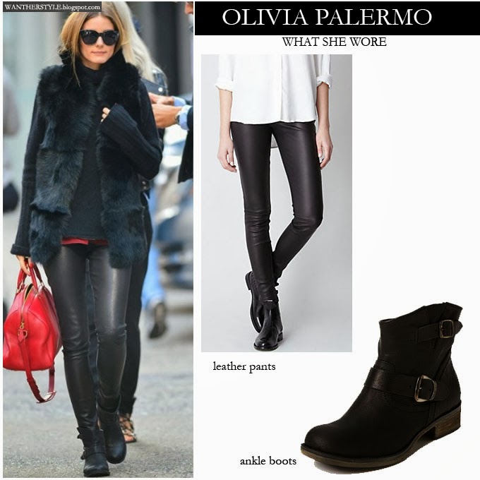 WHAT SHE WORE: Olivia Palermo in black fur jacket black leather pants ...