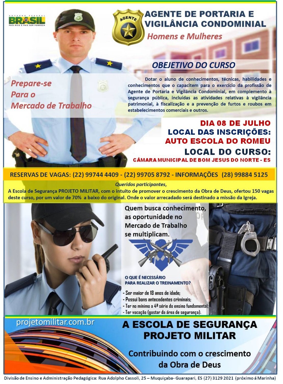 CURSO DE AGENTE DE PORTARIA E VIGILÂNCIA CONDOMINIAL EM BOM JESUS DO NORTE