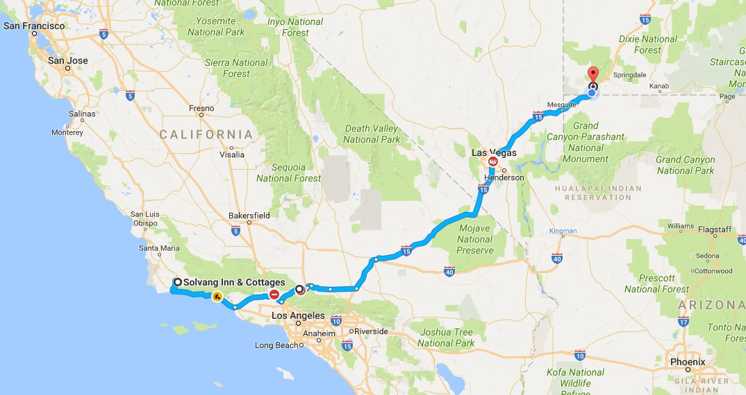 Skid and Sandy On The Road Solvang California to St Utah