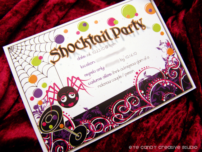 shocktail party invite, halloween party invitation, spider, cocktail party