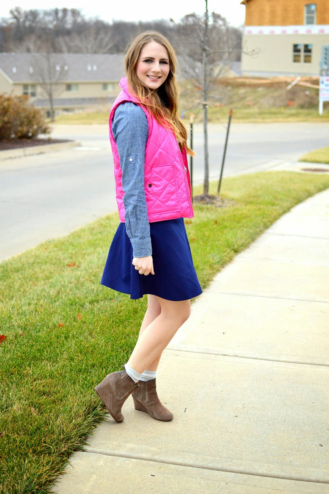 how to style a pink puffer vest from www.amemoryofus.com