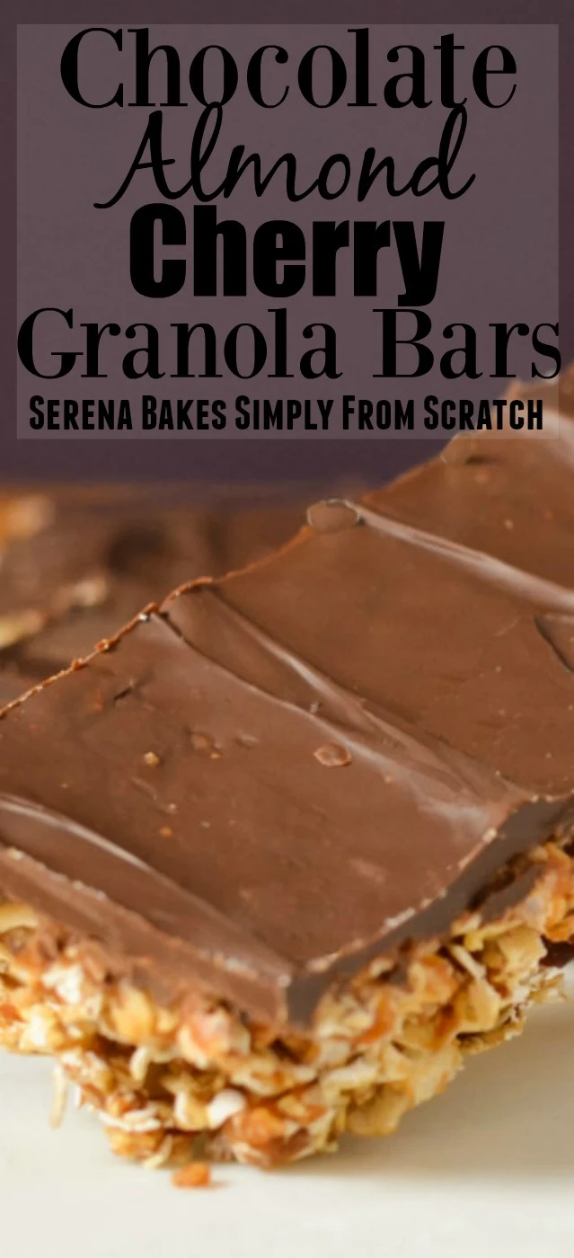 Chocolate Almond Cherry Granola Bars from serenabakessimplyfromscratch.com