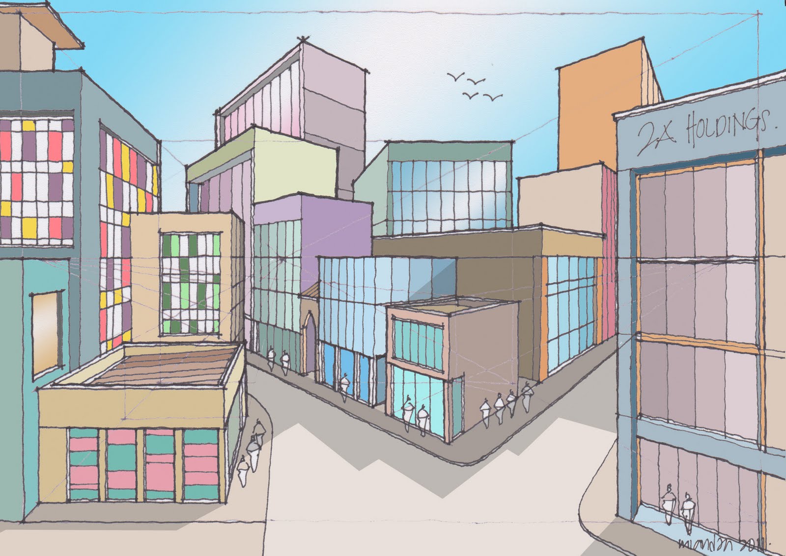 how to draw a town 190611 multi point perspective ~ DRAWING AND PAINT