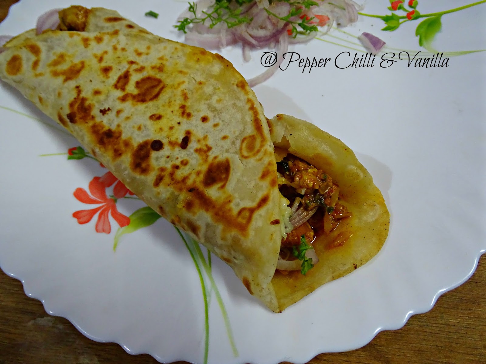 Chicken Frankie Recipe Pepper, Chilli and Vanilla