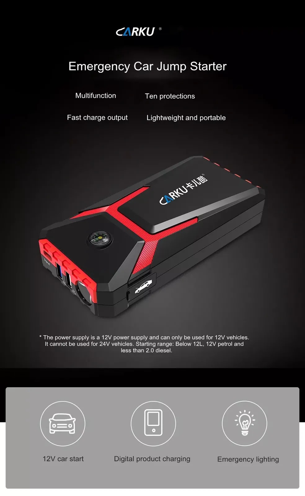 Xiaomi Carku X6 12v 10000mah Emergency Jump Starter Booster