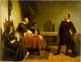 This 1857 painting by Cristiano Benti depicts  Galileo's appearance before the Inquisition