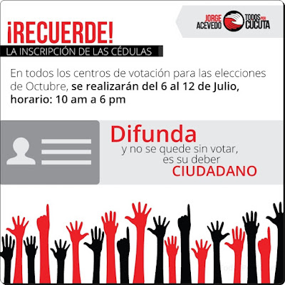 Inscriba su cédula en la Registraduría de Colombia y vote el domingo 25Oct2015 ☼ CúcutaNOTICIAS