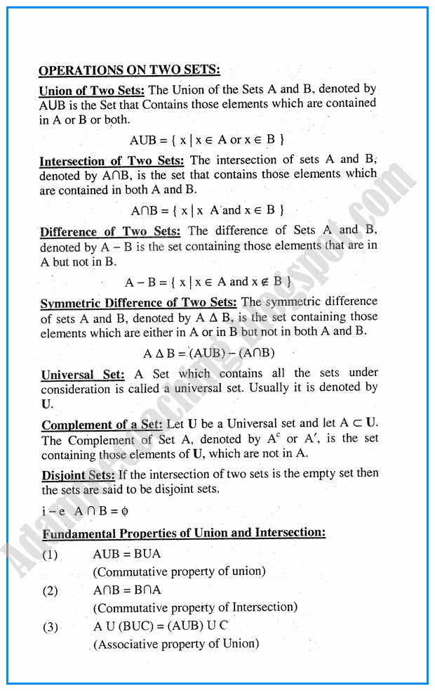 Adamjee Coaching Sets Definitions and Formulae Mathematics Notes