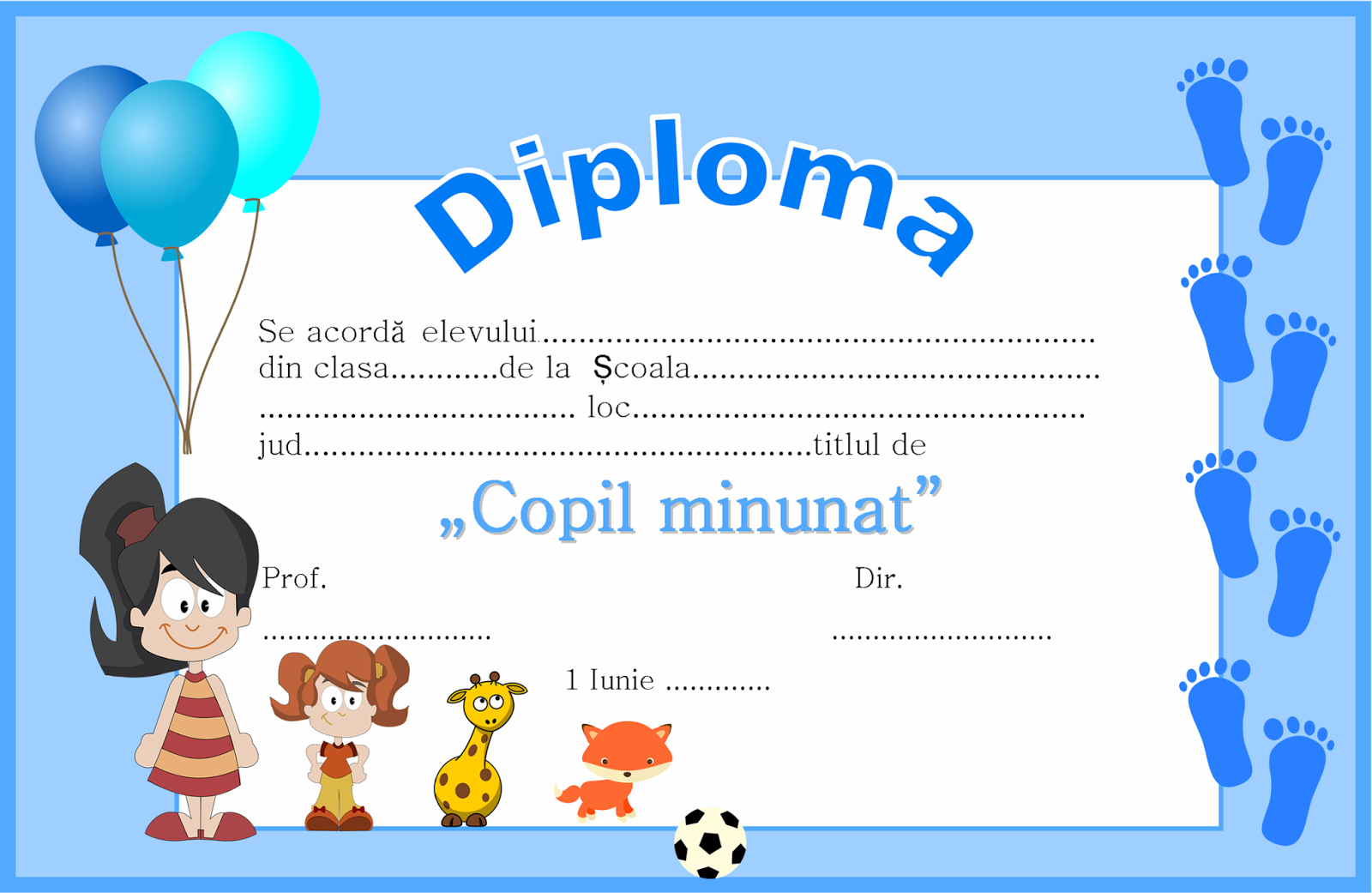 Diploma pentru 1 Iunie - Ziua Copilului 