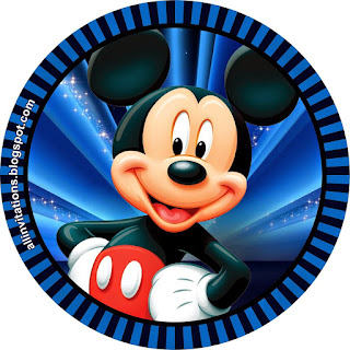 Mickey con Fondo Azul: Mini Kit para Imprimir Gratis. Toppers o Etiquetas de Mickey con Fondo Azul para imprimir gratis.