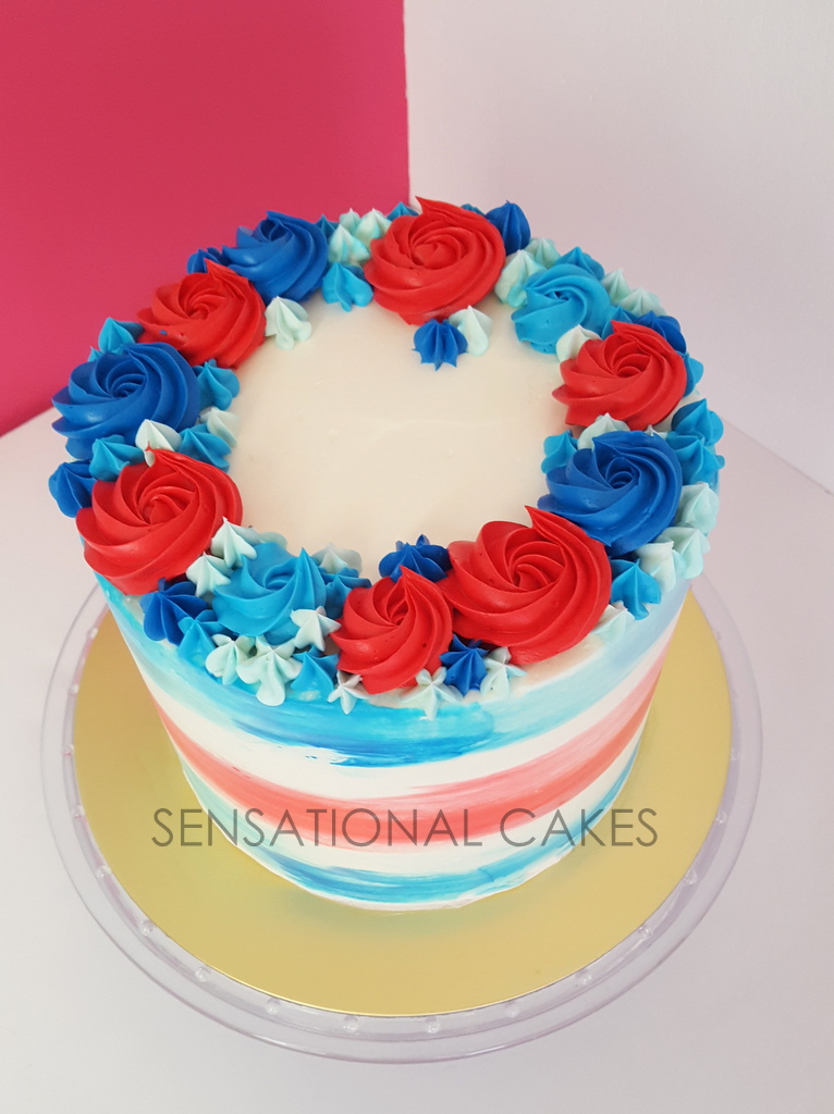 The Sensational Cakes WATER COLOR ROSETTE BUTTERCREAM CAKE SINGAPORE , DEEP RED PASTEL BLUE