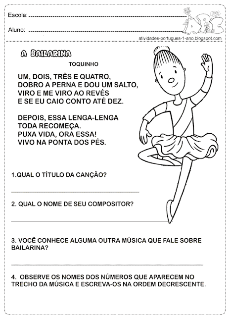 Interpretação de texto 1° ano do fundamental