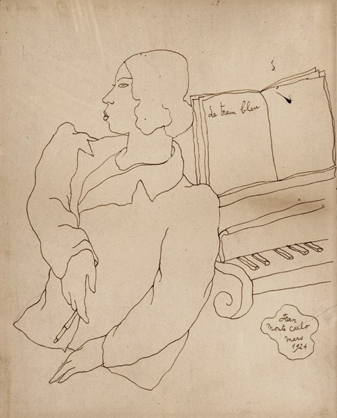 Jean Cocteau - caricatura de Bronislava Nijinska trabajando en Le Train Bleu
