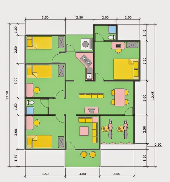  Denah Rumah 6x12 3 Kamar Tidur 1 Mushola 