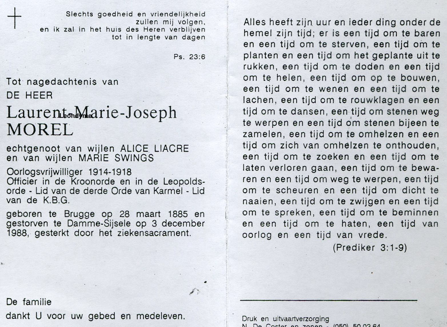 Historische weetjes Laurent Morel 18851988, de 103jarige oud