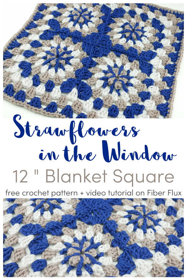 Fiber Flux Strawflowers In The Window 12" Square, Free Crochet Pattern + Video (Wedding Blanket