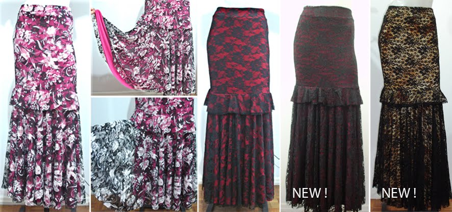 Skirt Acácia 011-4 Double layer with Lace: Pink, Red, Burgundy or Yellow Batik - US$135.00