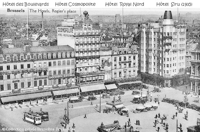 Place Rogier - Rive Ouest - Hôtel des Boulevards (Gruber & Cie) - Hôtel Cosmopolite -  Hôtel Royal Nord - Hôtel Siru (1935) - Bruxelles-Bruxellons