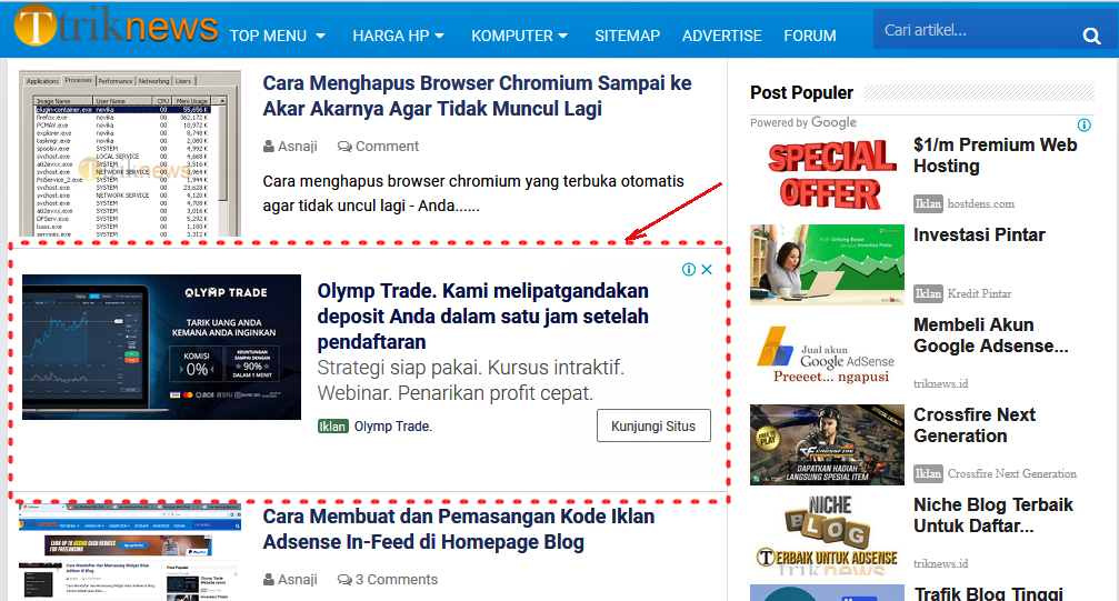 Pendapatan Adsense Lambat Meningkat ? Gunakan Saja Iklan In-Feed di Jamin Maknyus