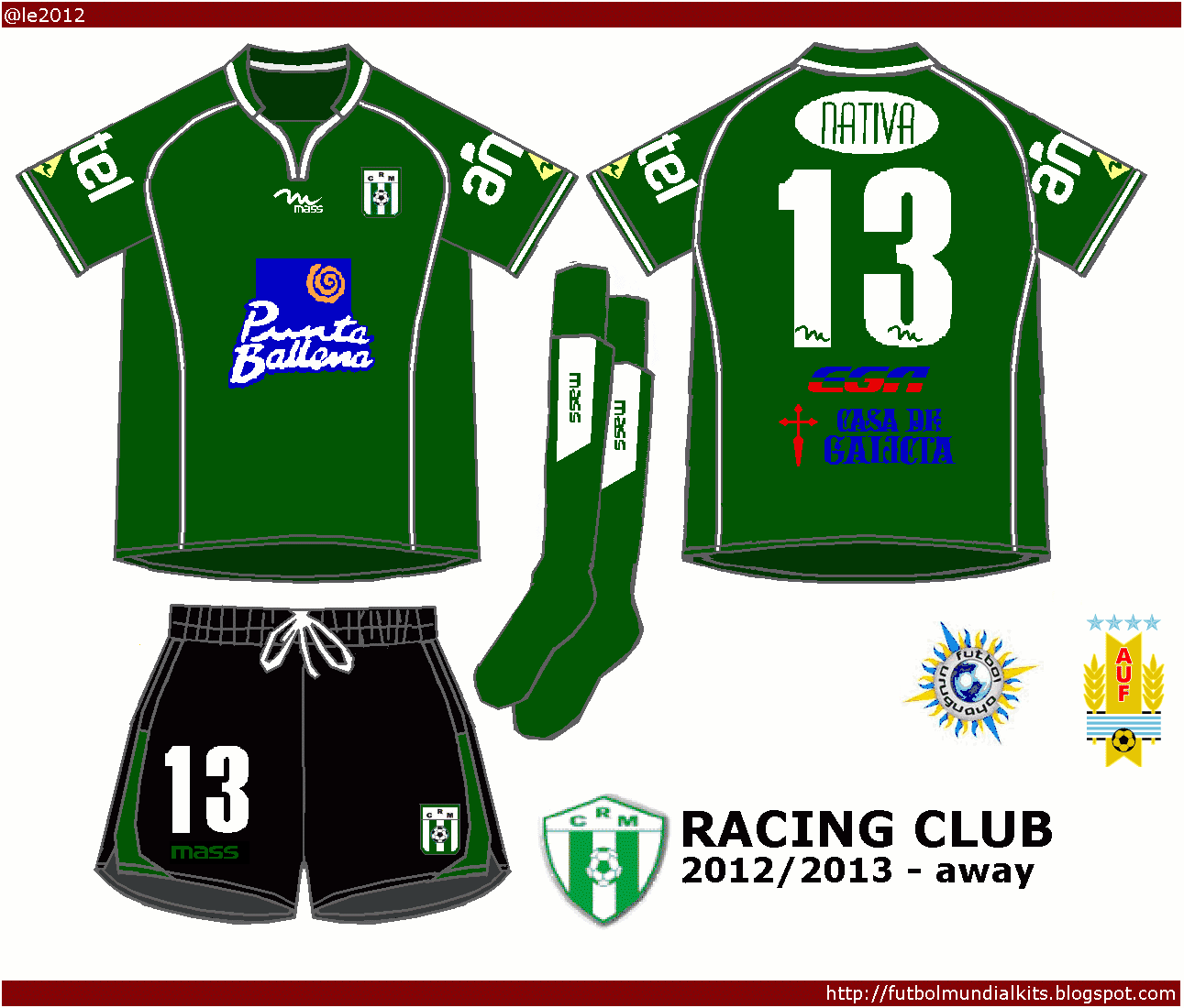 Racing Club of Montevideo home kit for 2012-13.