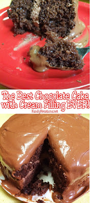 If you have a chocolate cake craving, definitely whip up the best chocolate cake with cream filling ever.  Using boxed cake and canned frosting, you can add a few other ingredients to make a moist, yummy, delicious chocolate cake that will have you craving more. 