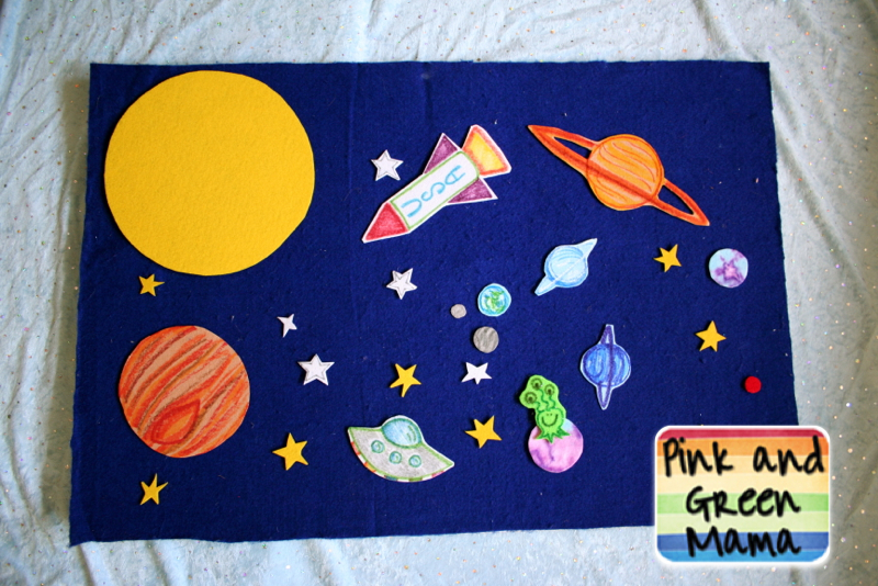 Pink and Green Mama * Homemade Outer Space Felt Board and Felt Build A