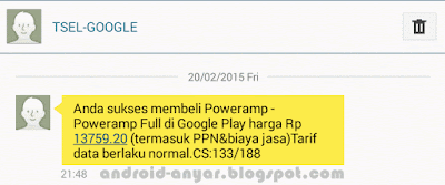 SMS Notifikasi Pembelian Aplikasi dari Google Play Store