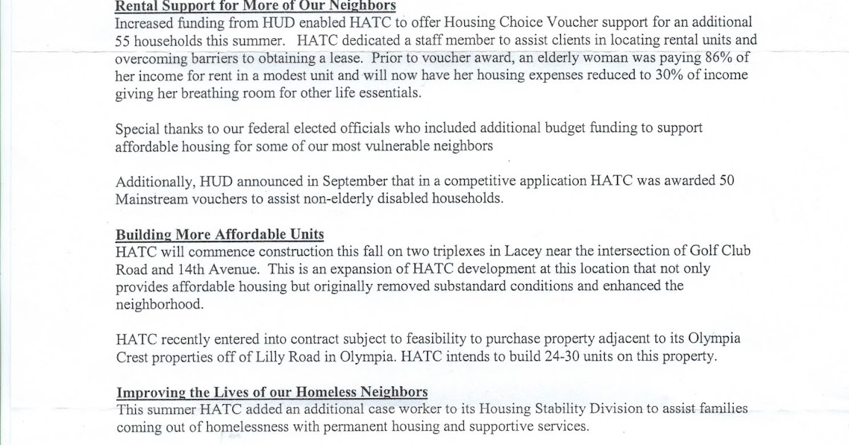 Rainier Senior Center News Housing Authority Letter about Affordable Housing