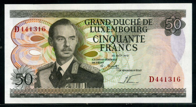 Luxembourg currency banknotes 50 Francs banknote Grand Duke Jean