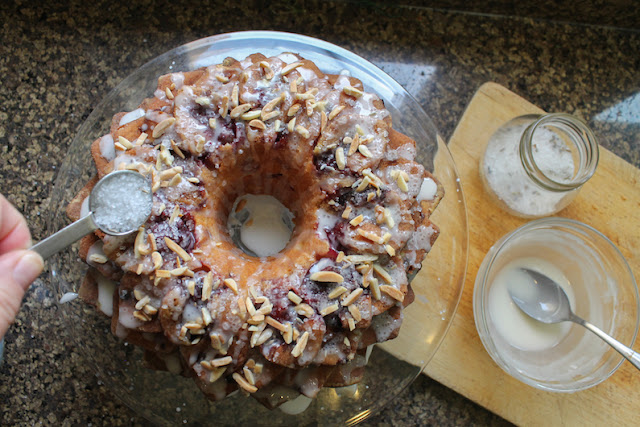 Food Lust People Love: This Almond Plum Lavender Bundt is a rich, buttery pound cake, made with ground almonds and fresh plums, with the subtle floral note of summer lavender.