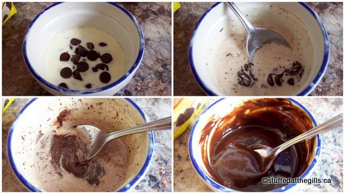 Making chocolate ganache with left-over chocolate and hot cream.