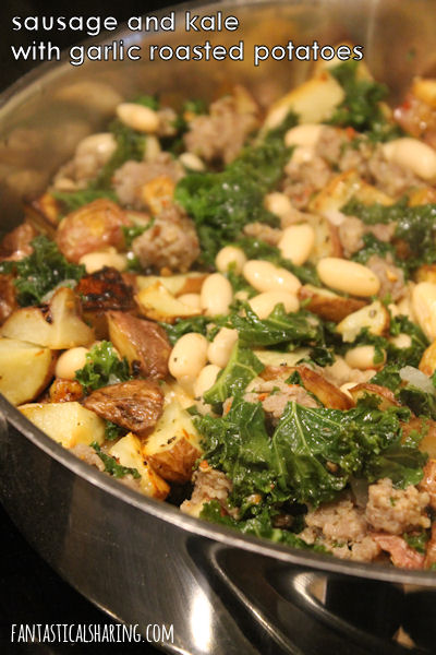 Sausage & Kale with Garlic Roasted Potatoes #maindish #recipe #potato #kale #sausage