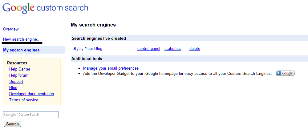 Google custom search create