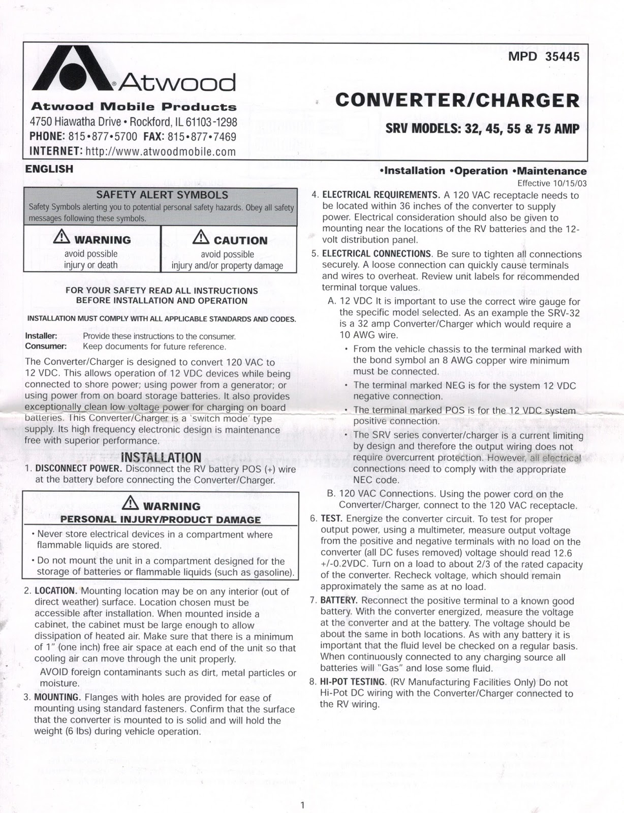 Class A Customs Atwood Power Converter Charger Installation