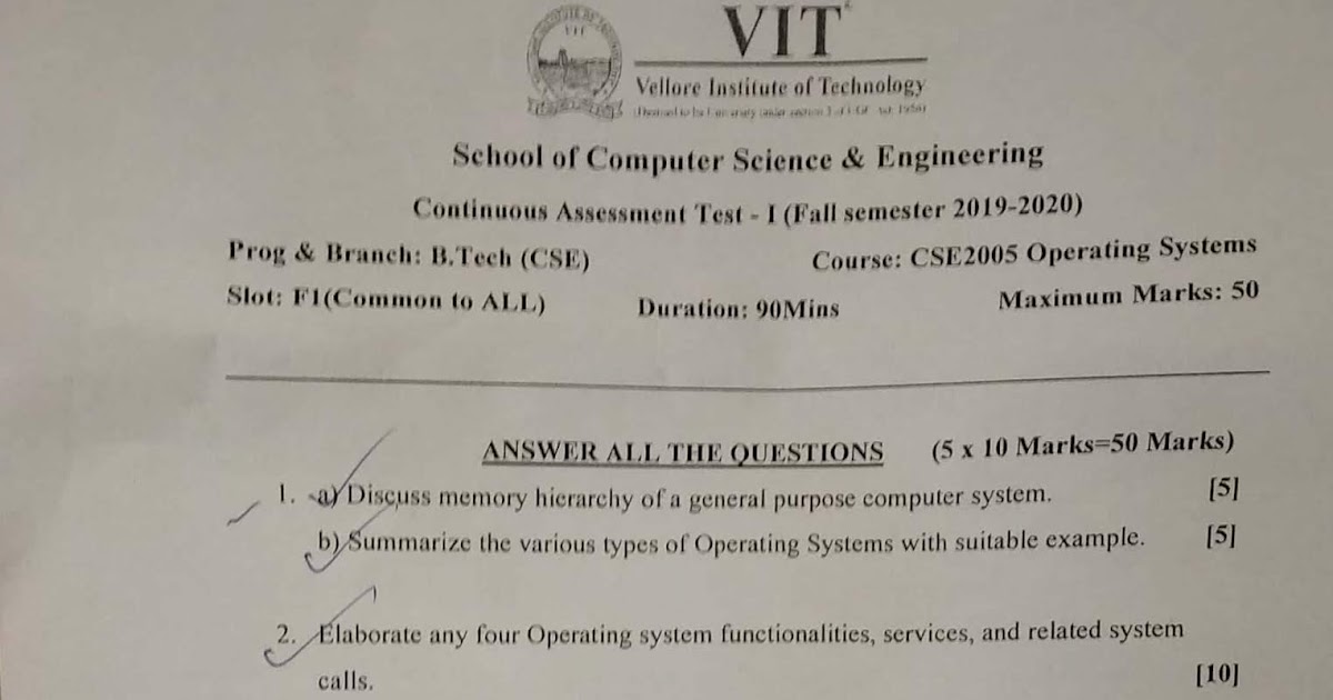 OPERATING SYSTEMS CSE2005 [CAT1 CAT2 FAT]