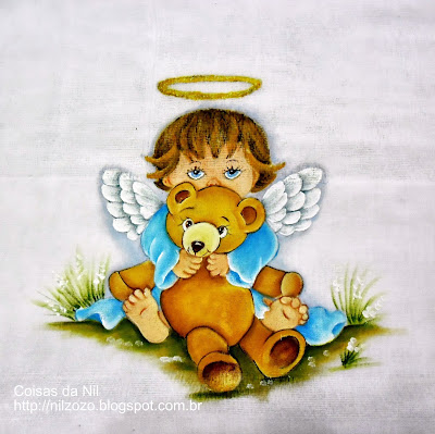 fralda pintada para menino com anjinho e urso