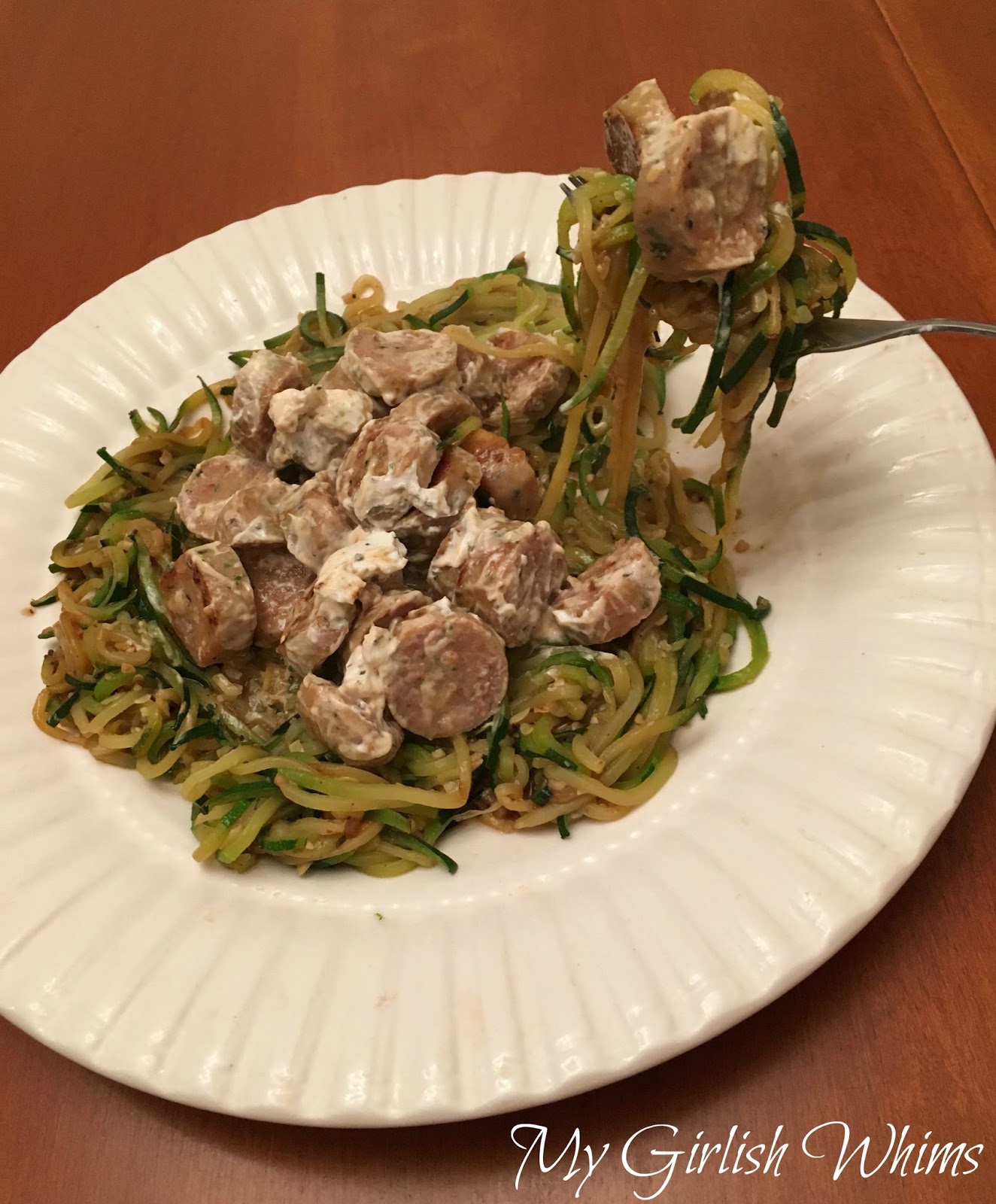 Healthy Garlic Chicken Sausage Goat Cheese Zoodle Recipe My Girlish Whims