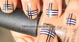 Burberry nail art: Striping tape manicure tutorial for beginners