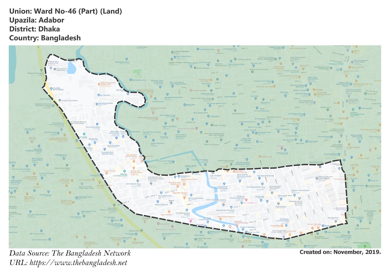 Map of Ward No-46 (Part) of Dhaka, Bangladesh.