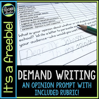 Teaching writing is never easy...but demand prompts can help you see exactly what your students are doing well and need help with. Check out this post with a freebie to help you with writing assessment. Writing freebie, demand writing, writing prompts, opinion writing, teaching opinion writing, assessing writing, writing lessons