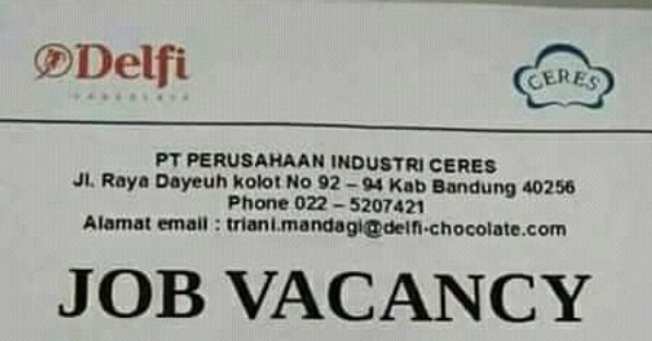 Lowongan Kerja PT Ceres (Delfi Gorup) Bandung 2021