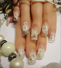 Clear Nail Art with White Flowers