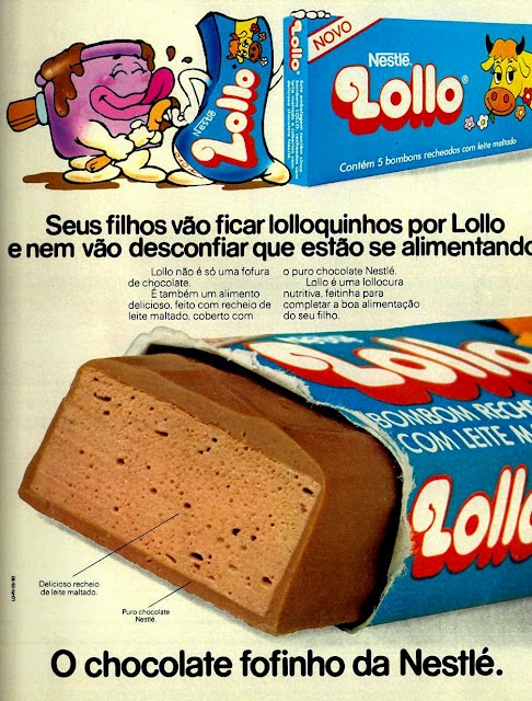 Propaganda do Chocolate Lollo nos anos 80: sucesso da Nestlé.