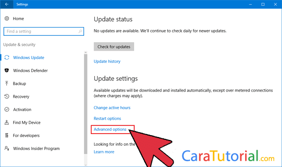 Settings Update & Security Windows 10