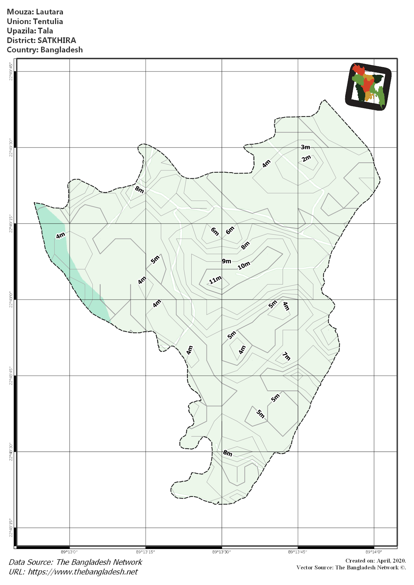Map of Lautara Mouza of Tala Upazila, SATKHIRA, Bangladesh.