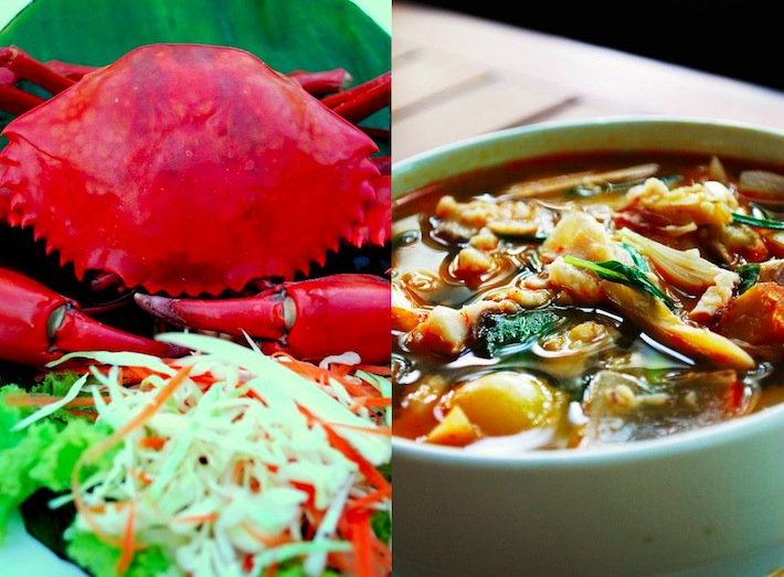 asian crab dish and seafood soup