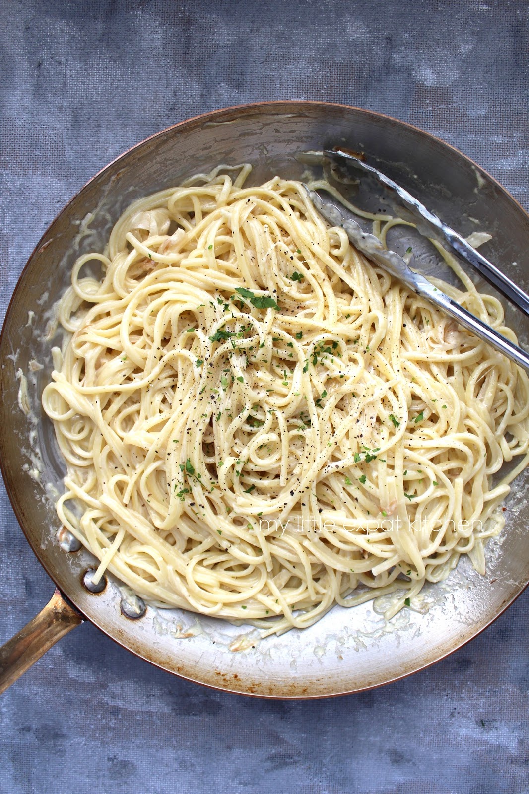 My Little Expat Kitchen Crème fraîche linguine with white wine and