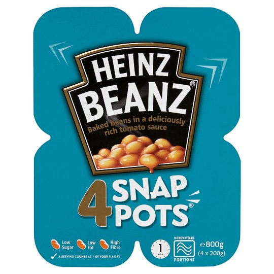 Heinz Beanz 4 Snap Pots, 800g total and on special for £2.00