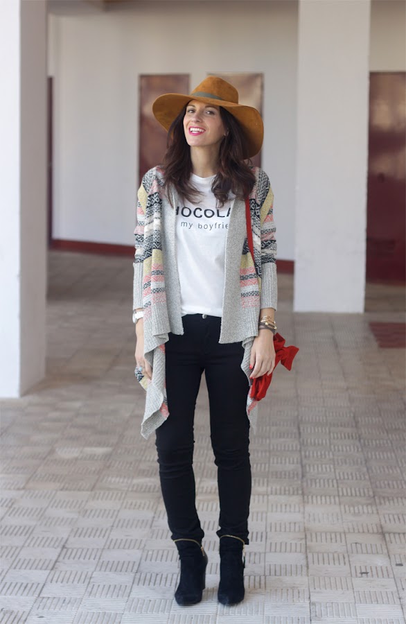 Ethnic Cardigan, Jeans and Hat